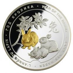 Серебряная медаль «Год кролика», 65 мм, 0,999 пробы